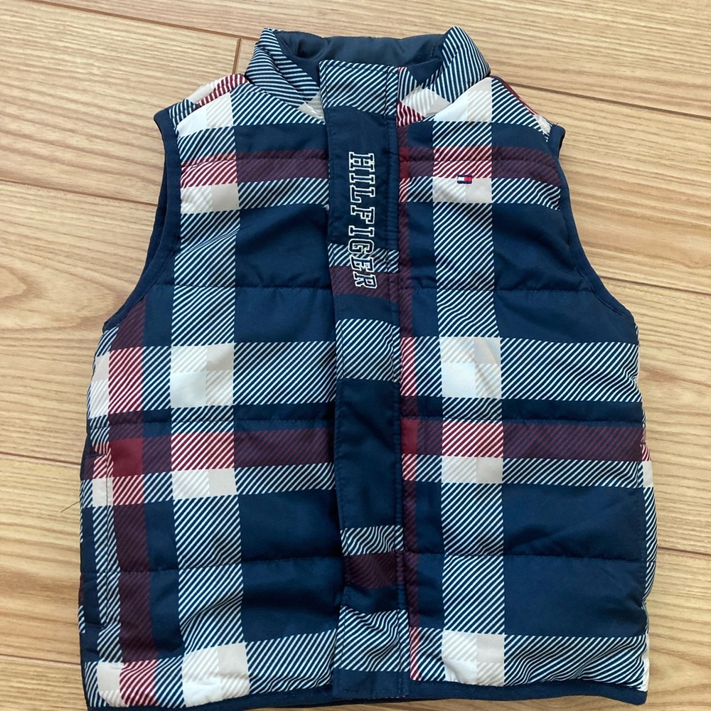NWOT Tommy Hilfiger Kids Plaid Puffer Vest - Navy and Red